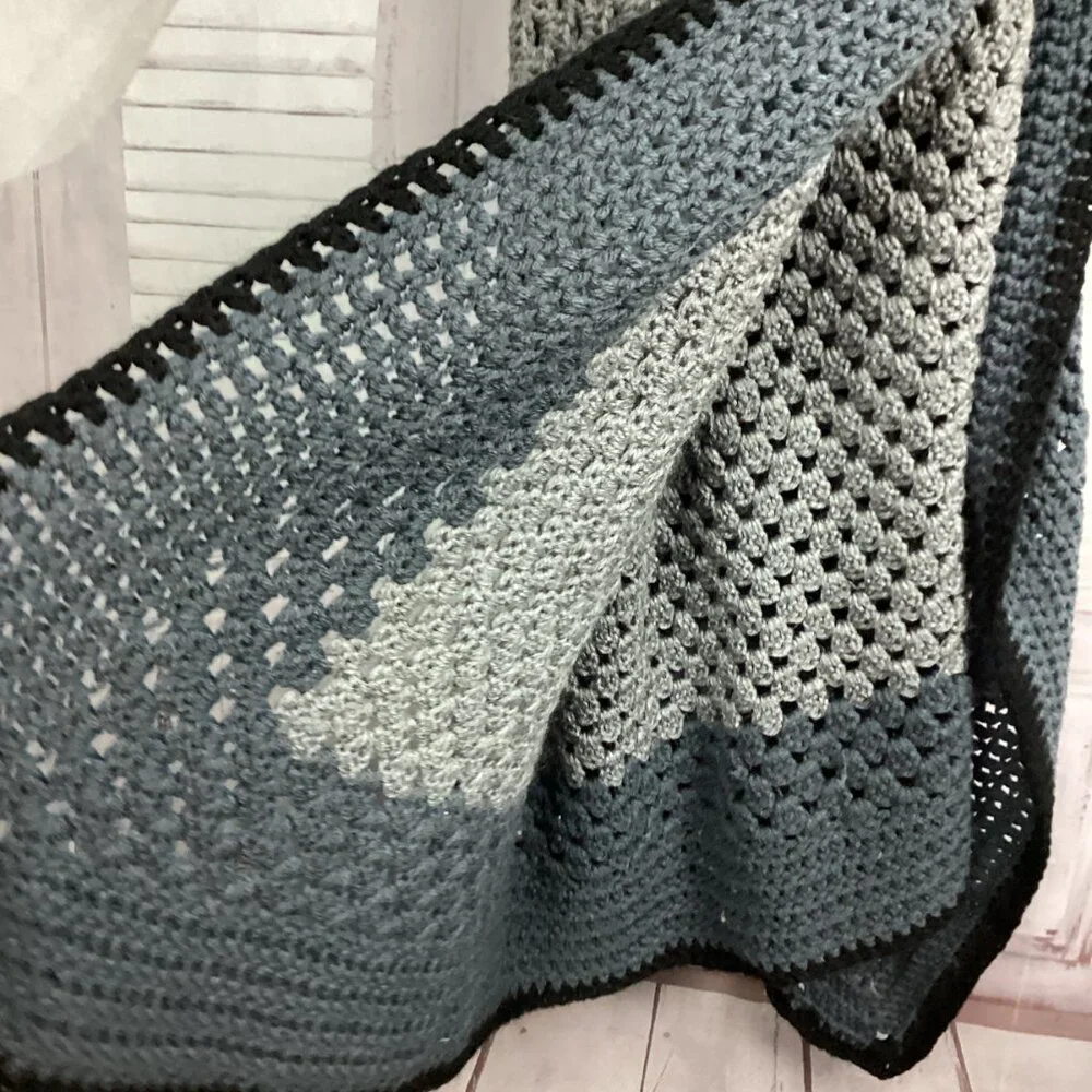 Gray Toned Crochet Afghan Blanket 77x77